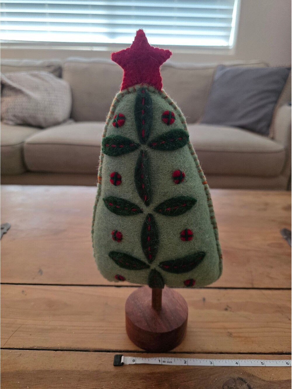 Handcrafted Felt Christmas Tree Ornament with Wooden Base